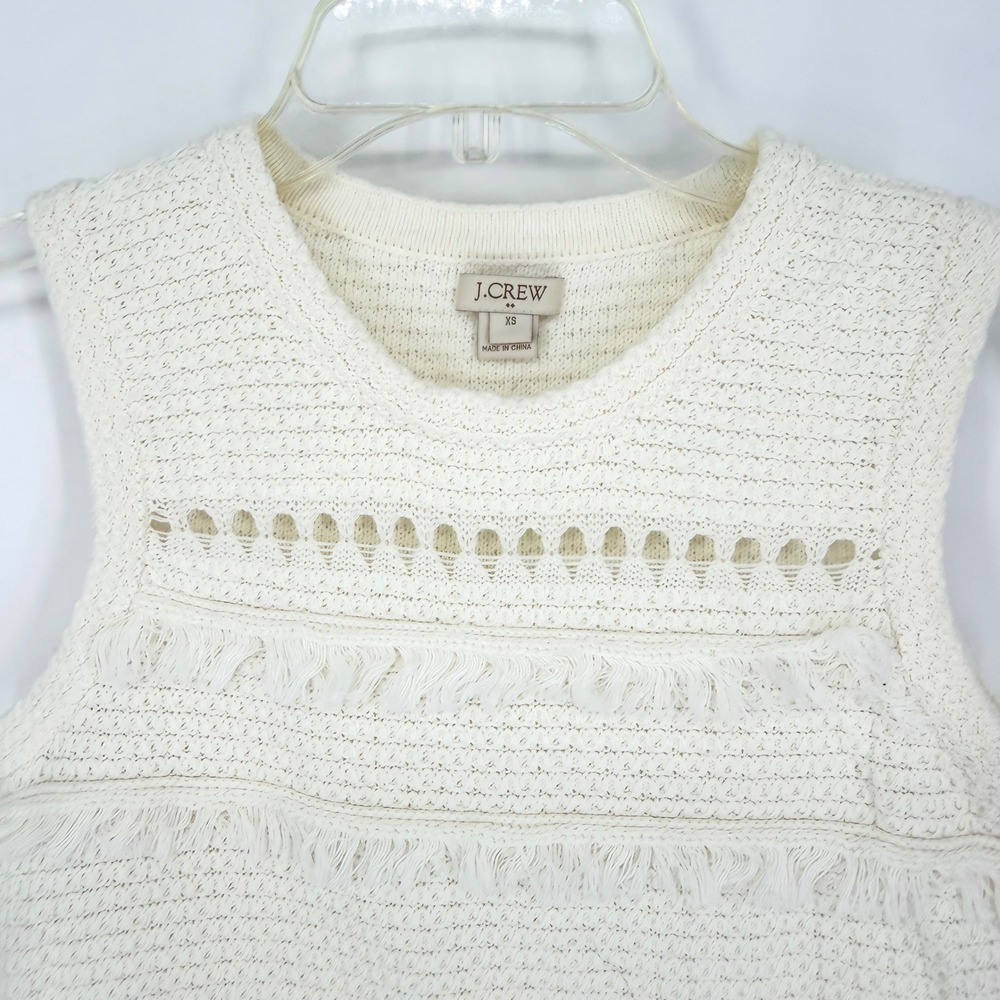 J. Crew Factory Knit Fringe Sweater-Tank Ivory Size XS Preppy Office Resortwear - Picture 3 of 8